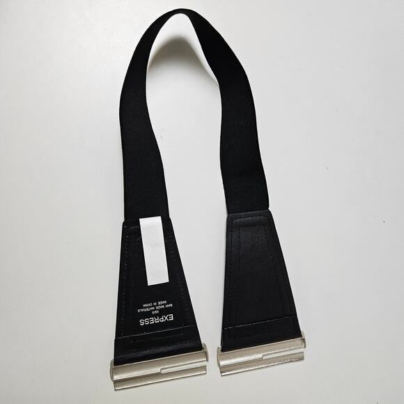 Express Elastic Front Slide Close Belt XS/S‎ Black Faux Leather Stretch - Picture 6 of 7